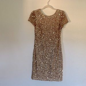 Adrianna Papell gold metallic sequins formal dress